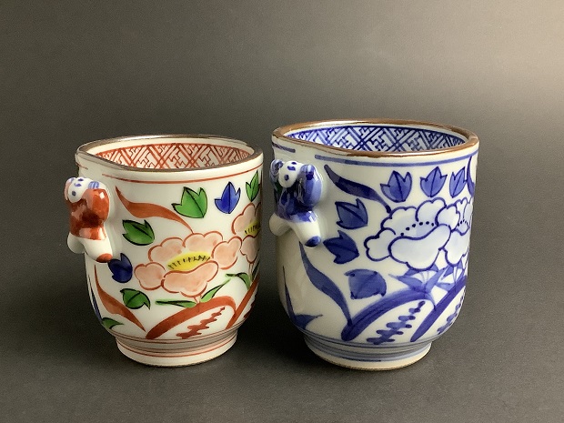京焼 高木岩華 一閑人 夫婦湯呑 湯呑 二個 唐子