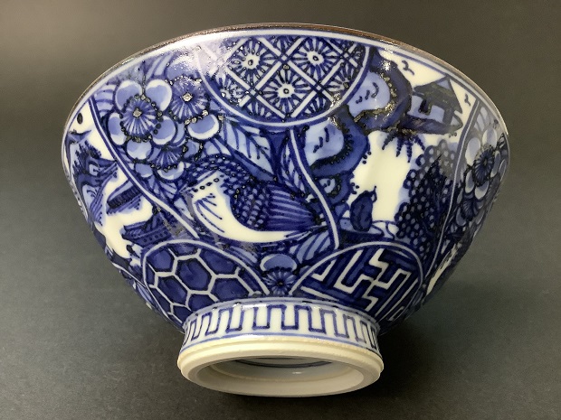 樂只苑 / 壹楽窯 染付祥瑞花鳥組飯碗